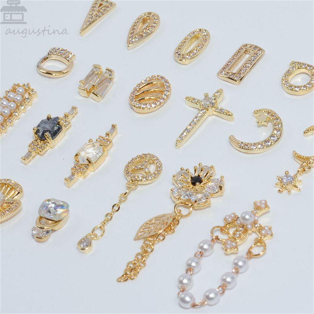 AUGUSTINA Agustina Mewah Zirkon Perhiasan Emas Shiny Pearl Charms Nails Aksesoris Manicure Tools Nail Zircon