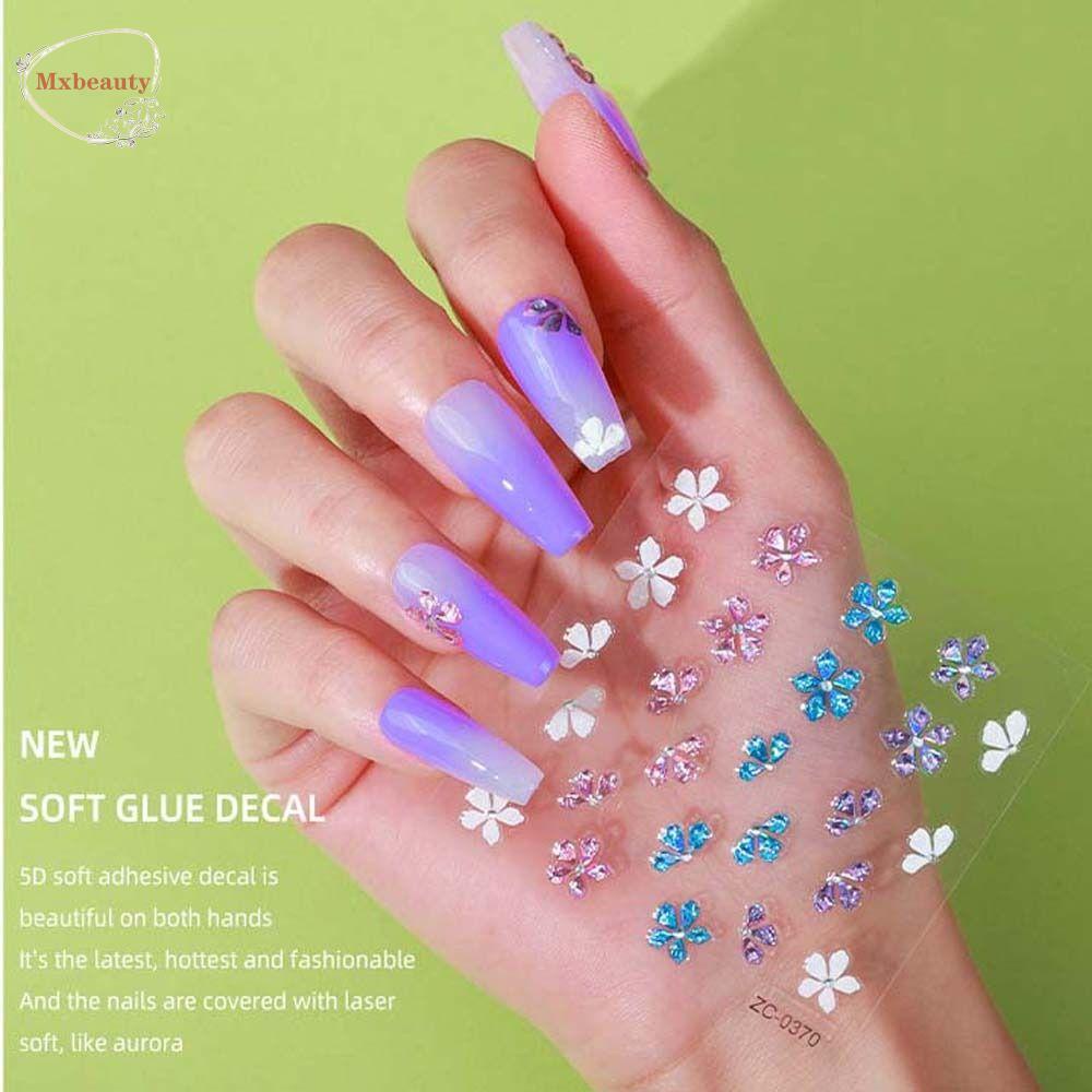 MXBEAUTY Stiker Kuku Hati Wanita Fashion Stiker Perekat Lembut Berbentuk Tidak Teratur Kupu-Kupu Manikur Aksesoris Nail Art Dekorasi