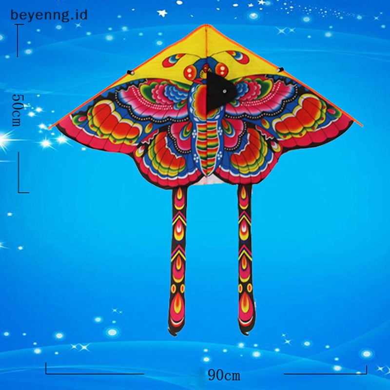 Beyen 1Set 90*50cm Kupu-Kupu Dicetak Ekor Panjang Layangan outdoor kite toy Dengan handle line ID