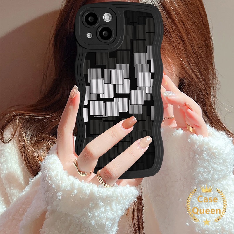 Houndstooth Smiley Lattice Splicing Pattern Casing Untuk Redmi 9C 10A 9C NFC 10C 10 9 9A 9T A1 12C Note 10 11s 10S 11 9 8 Merek Trendi Violent Bear Mosaik Kisi Bergelombang Penutup Tepi