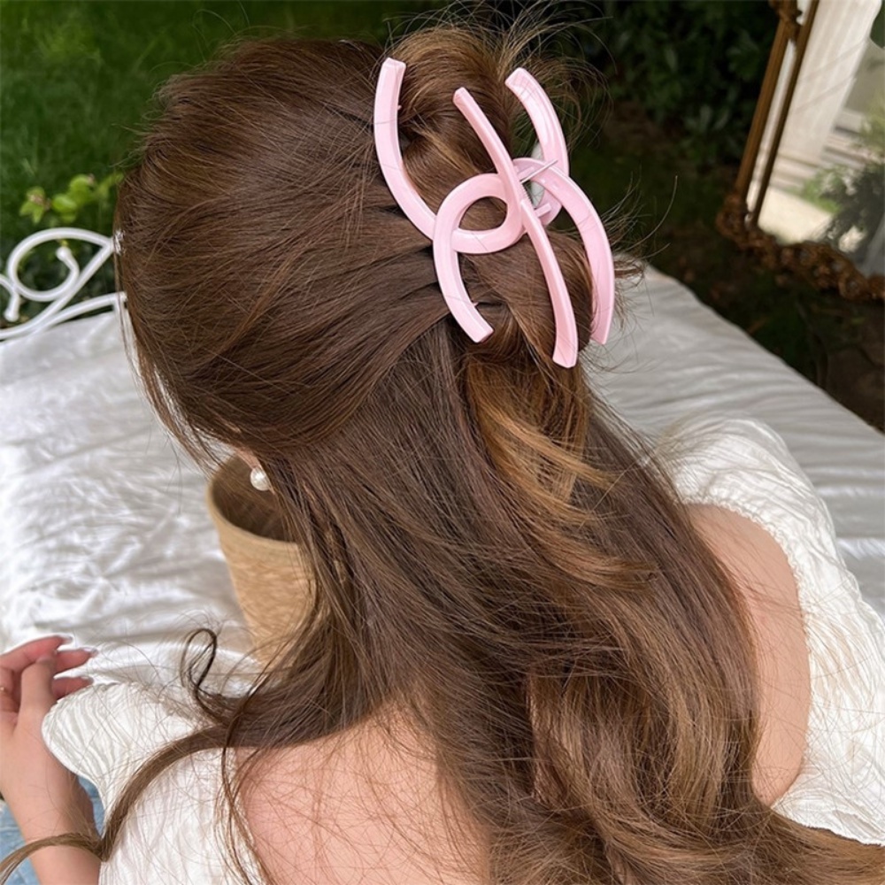 Deartiara Pink Akrilik Double C Grip Klip Wanita Canggih Sederhana Jepit Rambut Serbaguna Tali Hair Back Spoon Shark Clip