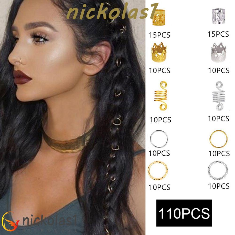 NICKOLAS1 Kepang Rambut Wanita Klip Charms Emas Rambut Cincin Kepang Manik-Manik Hiasan Rambut