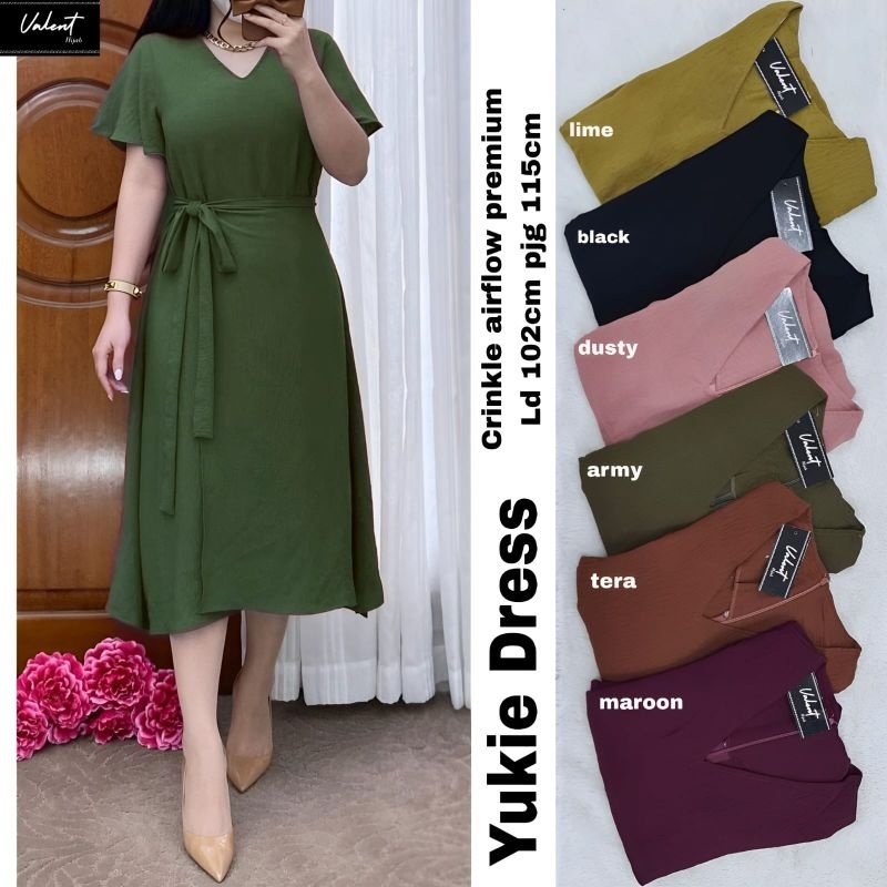 YUKI MIDI DRESS ORI VALENT | Ld102 Crinkle Airflow Premiun