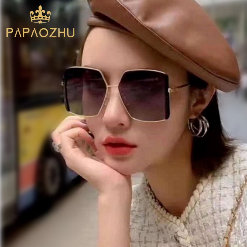 Papaozhu Chic Oversized Big Square Kacamata Hitam Untuk Wanita Perempuan Vintage Aesthetic Shades UV400 Perlindungan Sunnies Kacamata Outdoor Fashion Eyewear