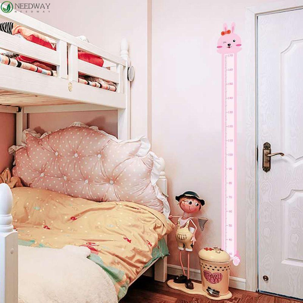 NEEDWAY Needway Pengukur Tinggi Badan Stiker Dinding Kartun Praktis Tahan Air Monyet Singa Kelinci Hewan Pola Baby Nursery Wall Decals