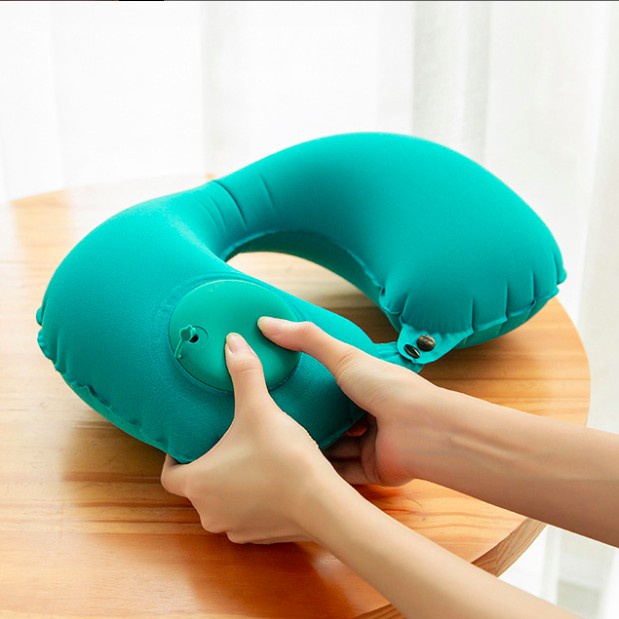 Bantal Leher Bantal Travel Pillow Bantal Leher Tiup Otomatis Ada Pompa Nyaman Bagus Mobil Traveling Outdoor