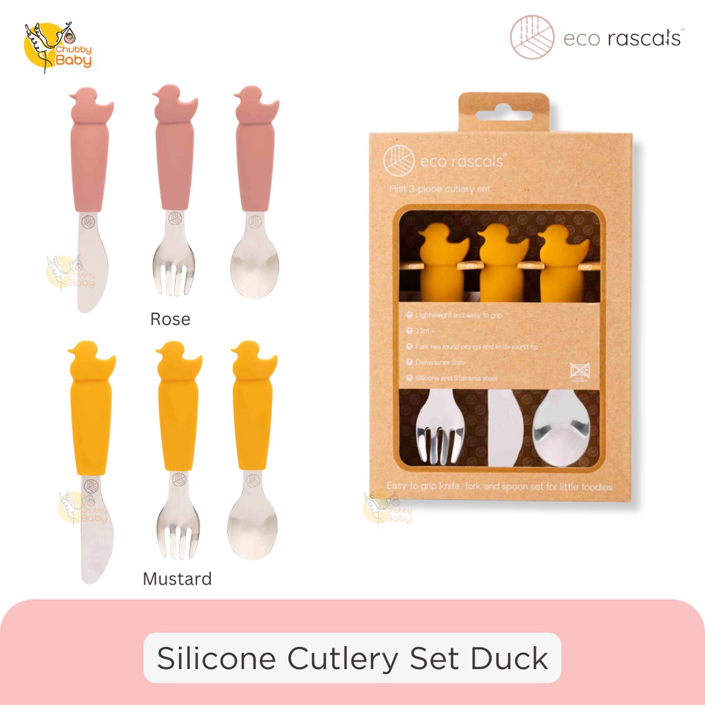 Eco Rascals Silicone Cutlery Set Duck | Sendok Anak