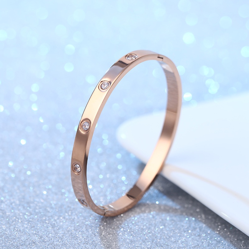 Gelang Titanium Steel Colorfast Rose Gold Gelang Berlian Sederhana High-End Dan Modis