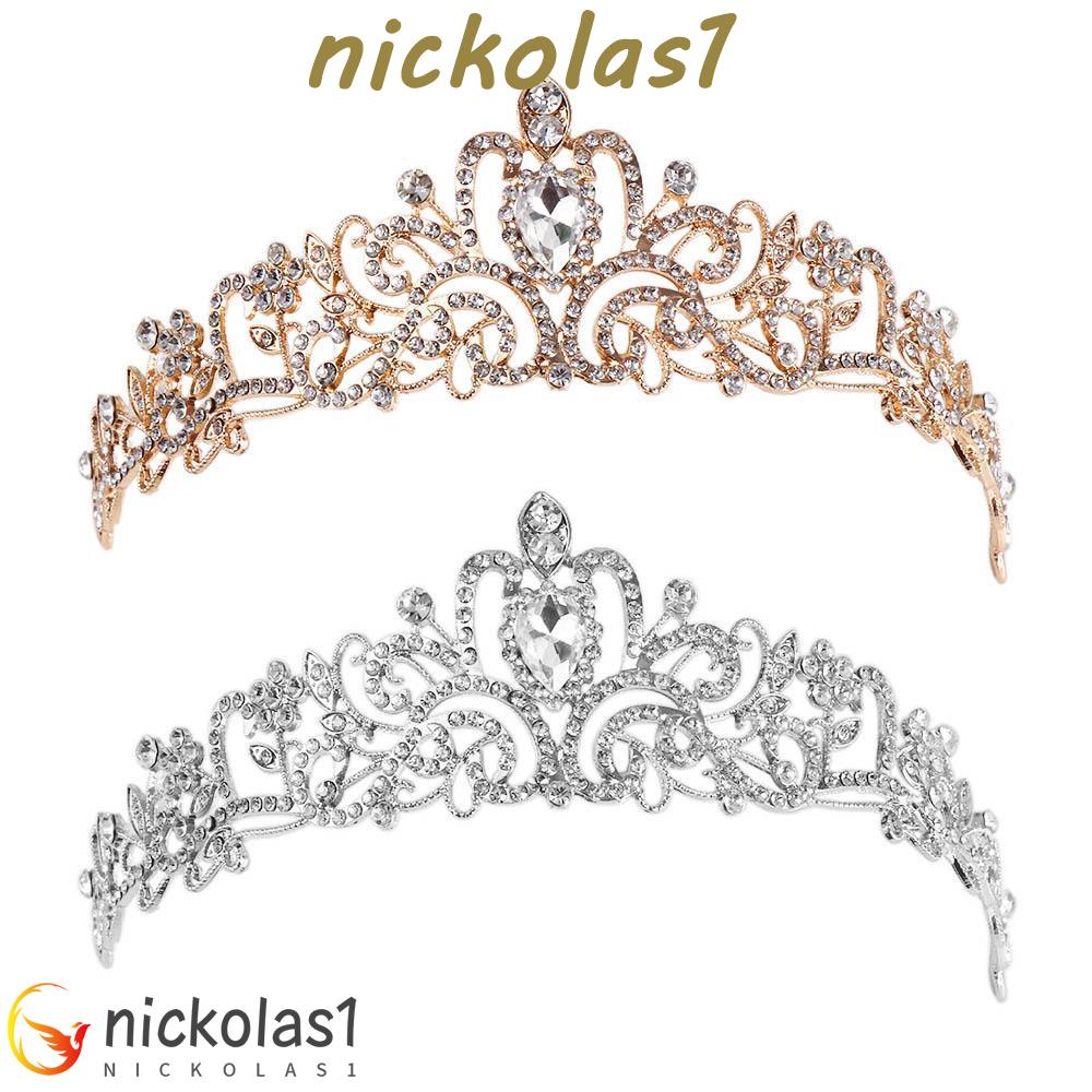 NICKOLAS1 Mahkota Pengantin Mewah Ulang Tahun Mahkota Gadis Berlian Imitasi Bando Kristal Mahkota Berlian Gaya Korea Hiasan Kepala Pengantin