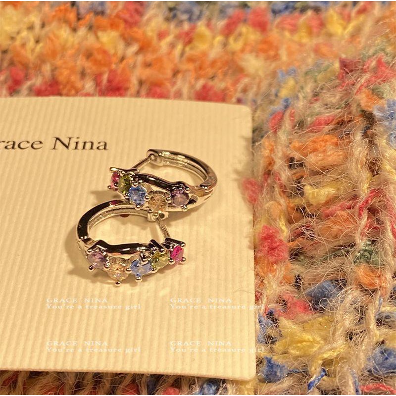 Anting Zirkon Warna-Warni Rasa Desain Gaya Elegan Dan Kecil Anting Mewah Ringan Canggih New2023