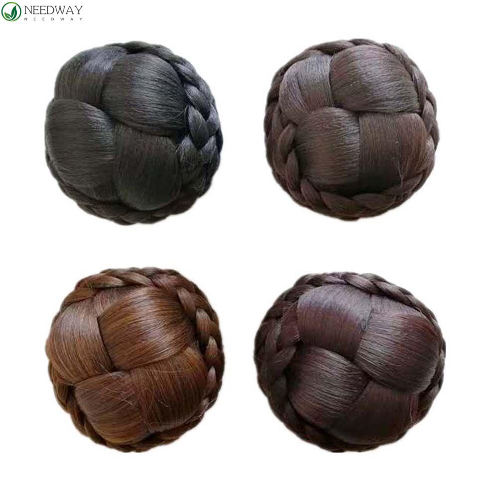NEEDWAY Sanggul Rambut Kepang Wanita Penari Penutup Rambut Palsu Scrunchies Hair Pieces Wrap