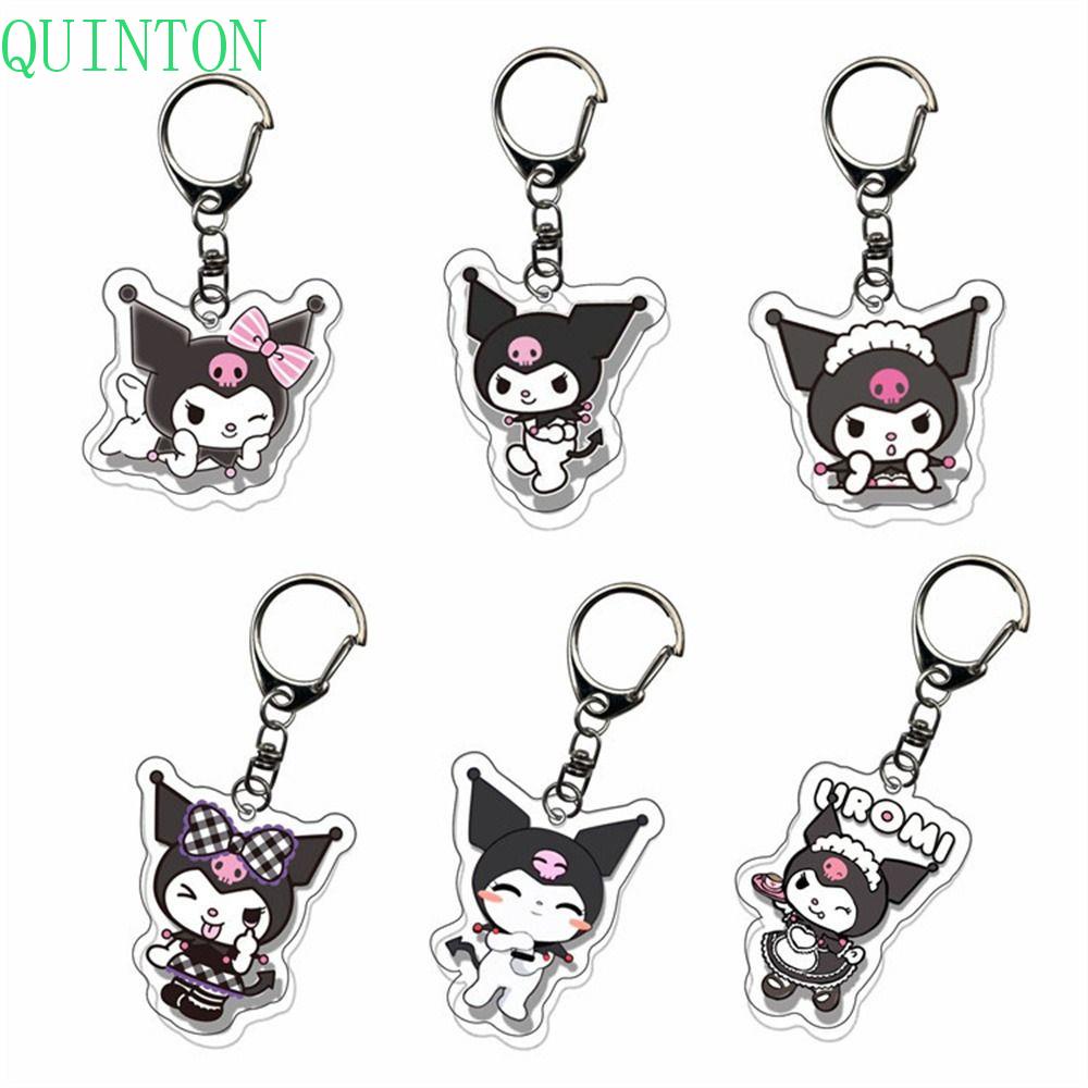 QUINTON Gantungan Kunci Akrilik Anime Pinggiran 4cm Dua Sisi Kuromi Transparan Cinnamoroll Schoolbag Pendant