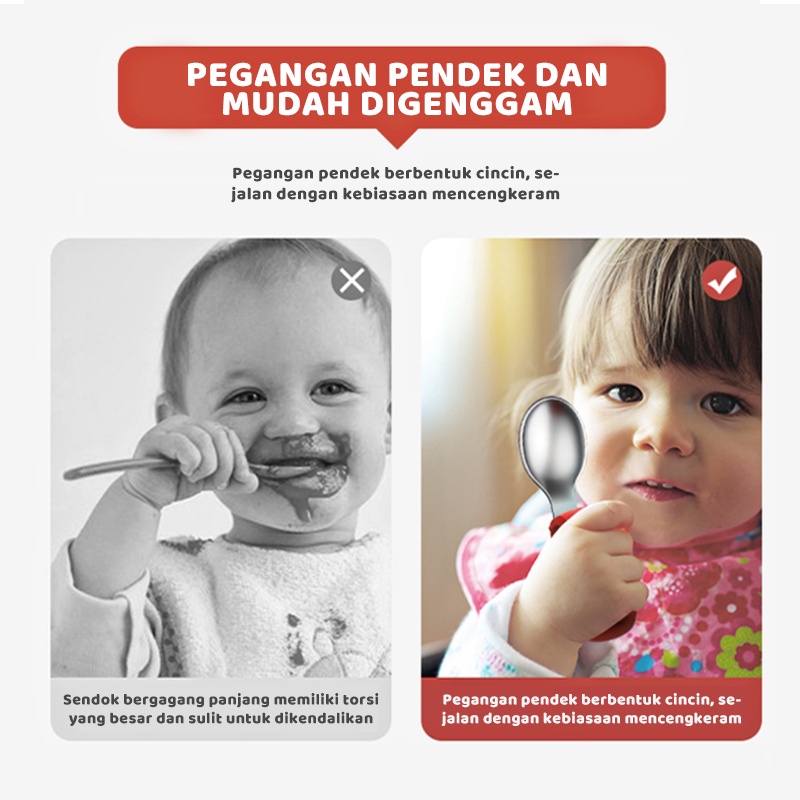 olla  Sendok Anak Stainless Steel SUS316 - Training Spoon Baby Spoon BLW - Sendok Belajar Makan Bayi - Sendok Mpasi Bayi Silik