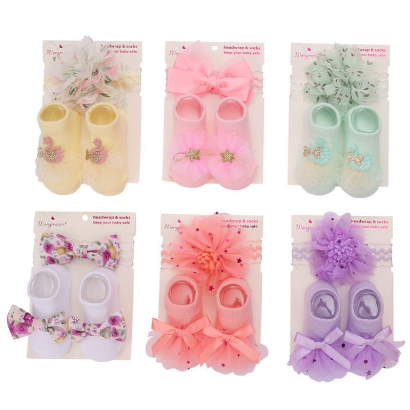 (pimenova) set kaoskaki dan bandana bayi bandana set baby headband baby socks