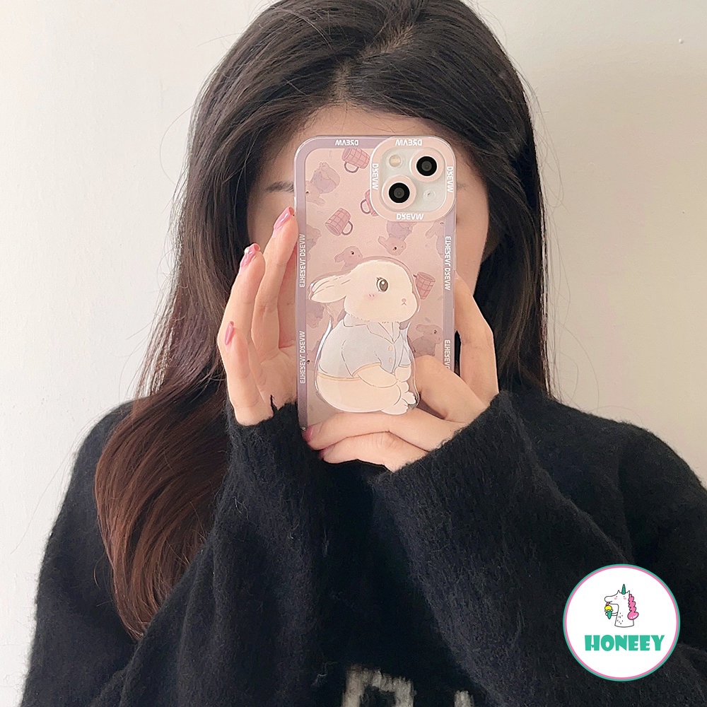 Lovely Rabbit Holder Phone Case Compatible for iPhone 14 13 12 Pro 11 Pro Max Case iPhone 11 XR XS MAX 7Plus 8Plus Soft TPU Shockproof Back Cover