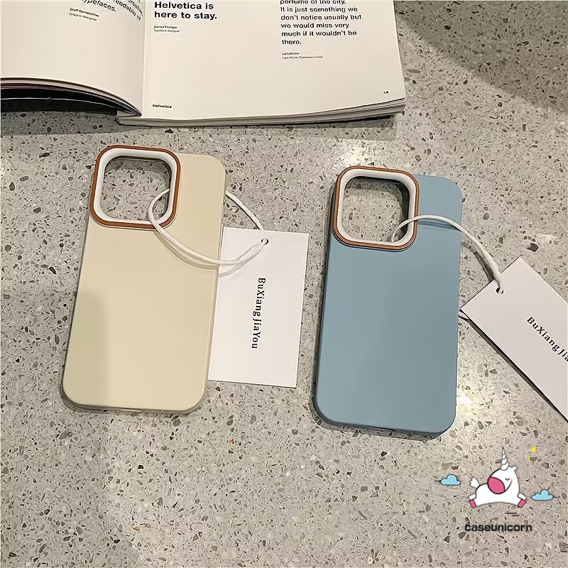 Luxury Macaron Color Phone Case Compatible for IPhone 7Plus 8Plus XR X 11 13 14 12 Pro Max XS MAX 7 8 Plus Simple Solid Color Simple Metal Lens Frame Skin Feel Anti-Fall Hard Cover