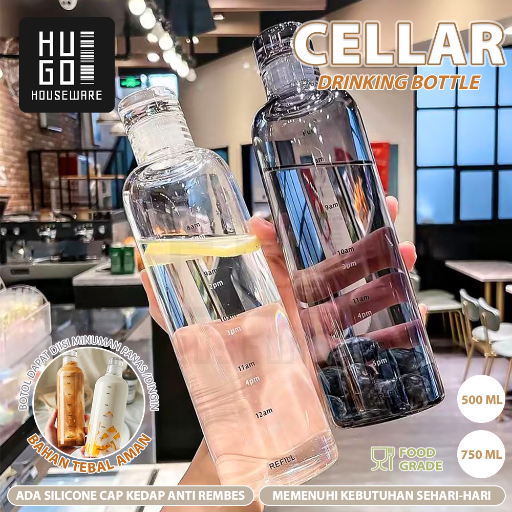 HUGO Botol Minum Aesthetic Water Bottle Termos Botol Bening Transparan Estetik Botol Air Plastik