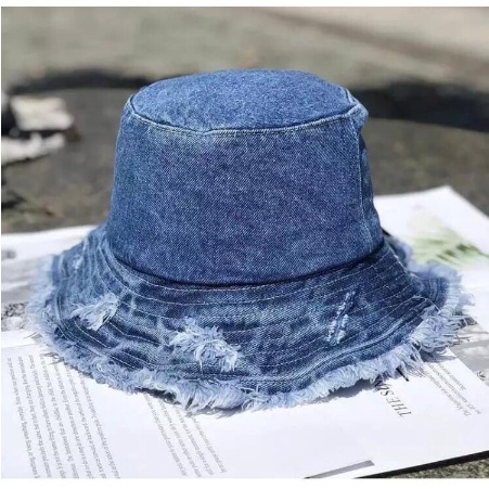 Bucket hat Ripped end Topi bucket hat Rawis Rumbai jeans wanita aneka warna - bucket jeans wanita mo