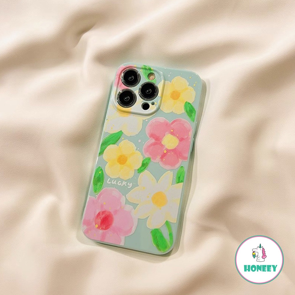 Oil Painting Water Blue Pink Flower Phone Case Compatible for iPhone 14 Pro 13 12 11 Pro Max 14Plus SE TPU Case Cover