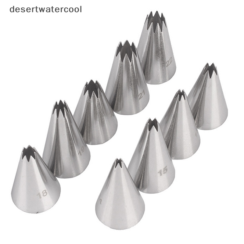 Deid 9pcs Open Star Cream Piping Nozzle Kue Decorag Set Metal Pastry Bag Tips Martijn