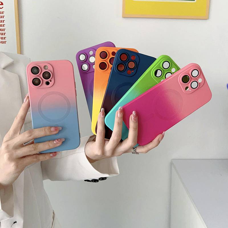 Gradient Soft Silicone Magsafe Magnetic Wireless Charging Case Untuk Iphone14 13 Pro Max14 Plus Matte Shockproof Cover Untuk iPhone 14Pro 13Pro 14plus