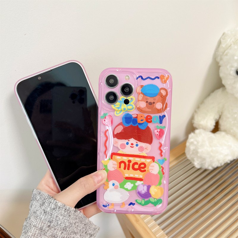 Nice Bear Boy Soft TPU Case HP iP iPhone 12 13 14 Pro Max 11 FTD Casing Apple