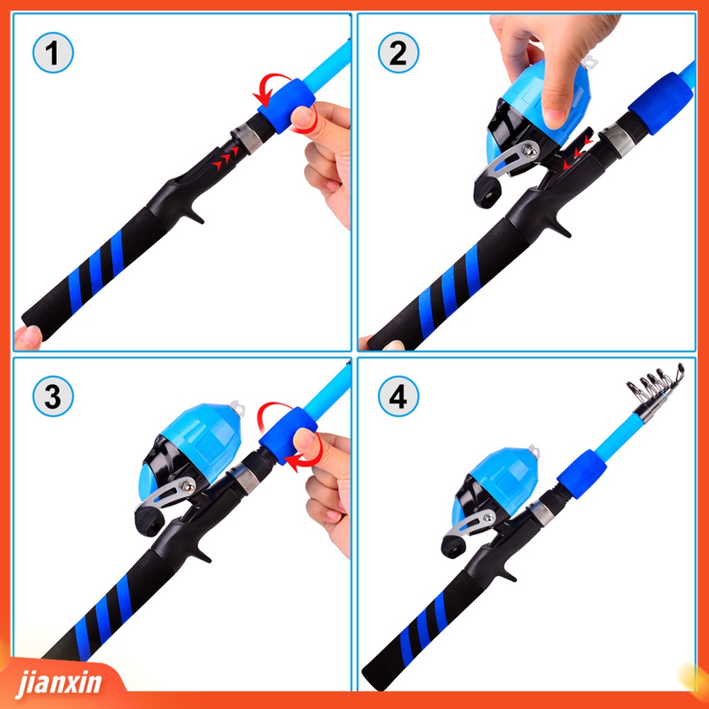 (In Stock) 38Pcs /Set Portable Bagian Pendek Teleskopik Pancing Reels Rod Combo Kit Untuk Anak-Anak