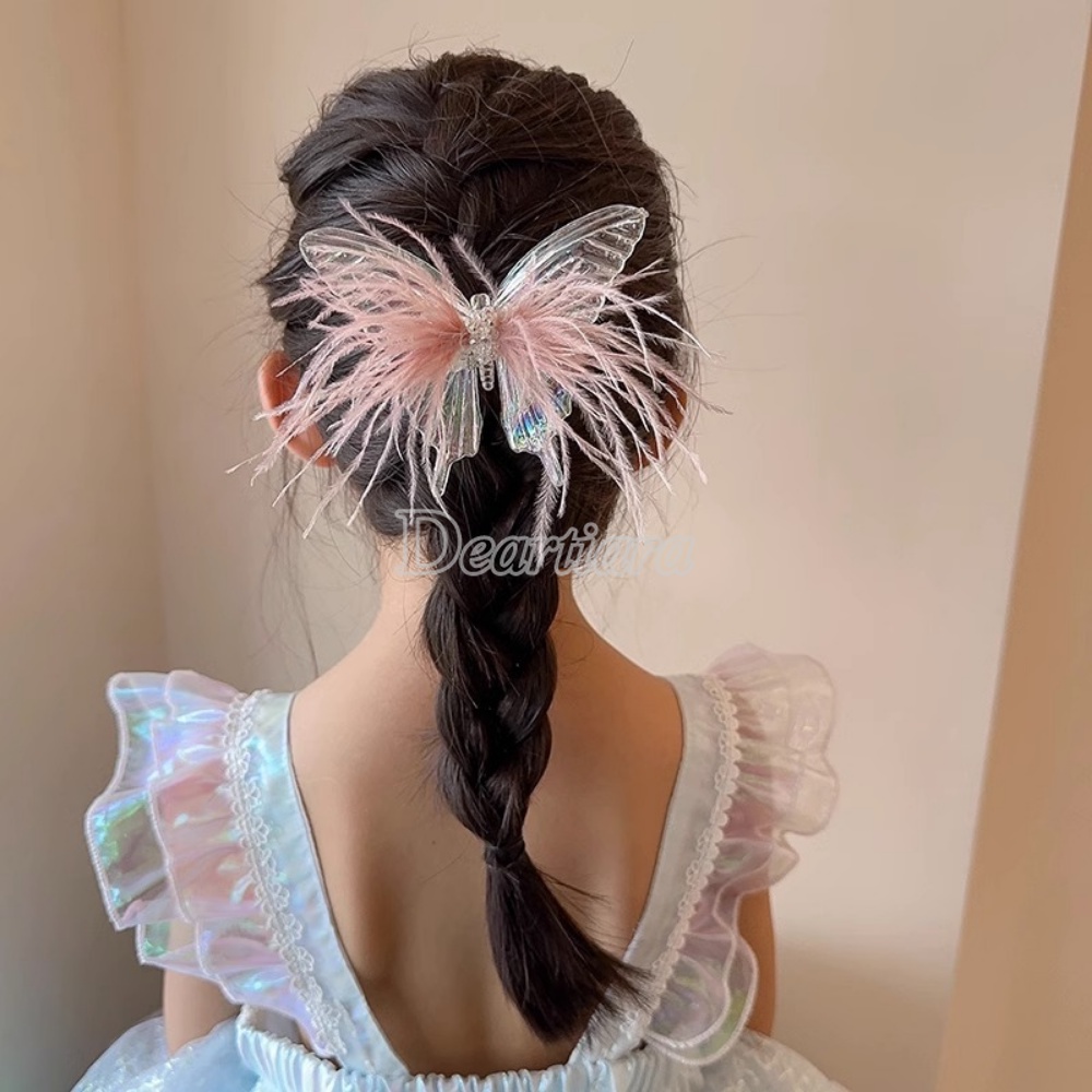 Fashion Duyung Selir 3D Kupu-Kupu Bulu Bebek Mulut Klip Perempuan Sisi Klip Bang Jepit Rambut