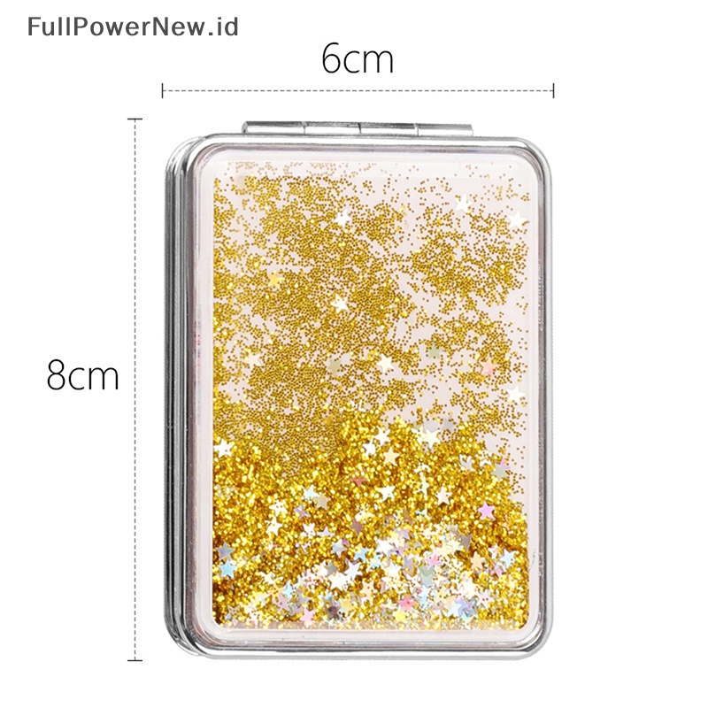 Power Cermin Saku Kosmetik Lipat Dua Sisi Portable Dengan Pasir Berkilau Mengalir ID