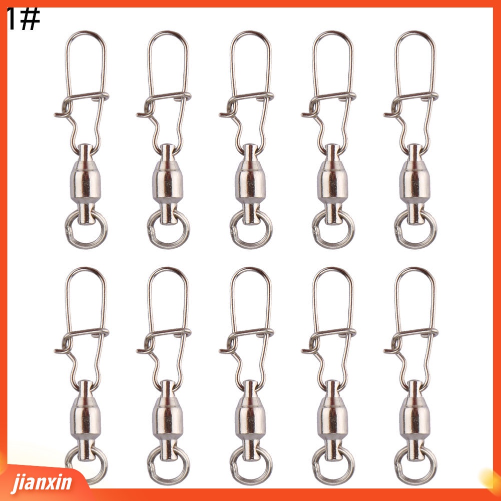 (In Stock) 10Pcs Konektor Memancing Bahan Stainless Steel Bearing Rolling Swivel Dengan Snap Pins