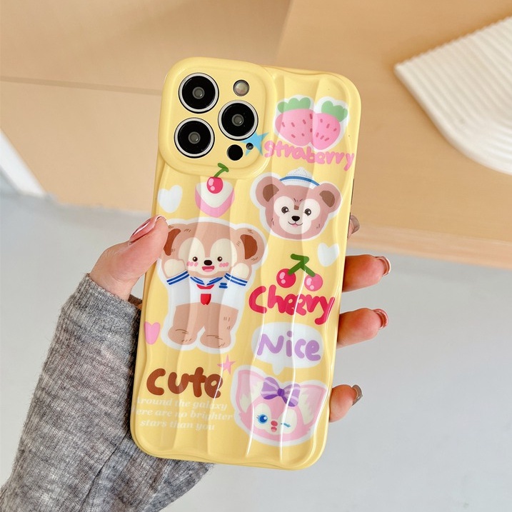 Yellow Cherry Duffy Bear Soft Silicon Case HP iP iPhone 14 + Plus 12 13 Pro Max 11 IMD Wave Girl Woman Casing Apple