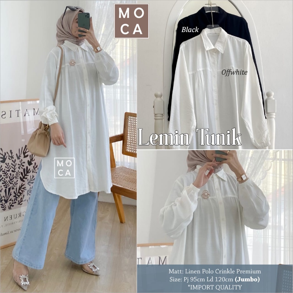 LEMIN TUNIK Jumbo ORI MOCA | Ld120 Linen Polo Crinkle Prrmium