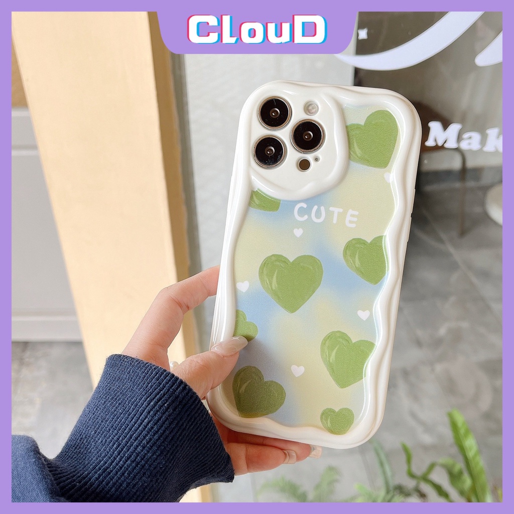 Casing Tepi Melengkung Bergelombang 3D Untuk Redmi 9T 9A A2 9C NFC 10C 10A A1 9 10 POCO M3 Redmi Note12 11 8 11s 10s 9 10 Pro Max Art Cat Minyak Green Love Heart Case Dengan Tangan Bunga Gelang Tangan