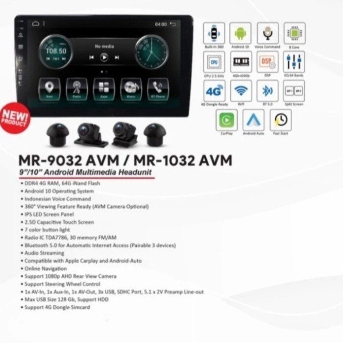 Head unit android 9 inch Mirai 9032 AVM free camera 360 universal