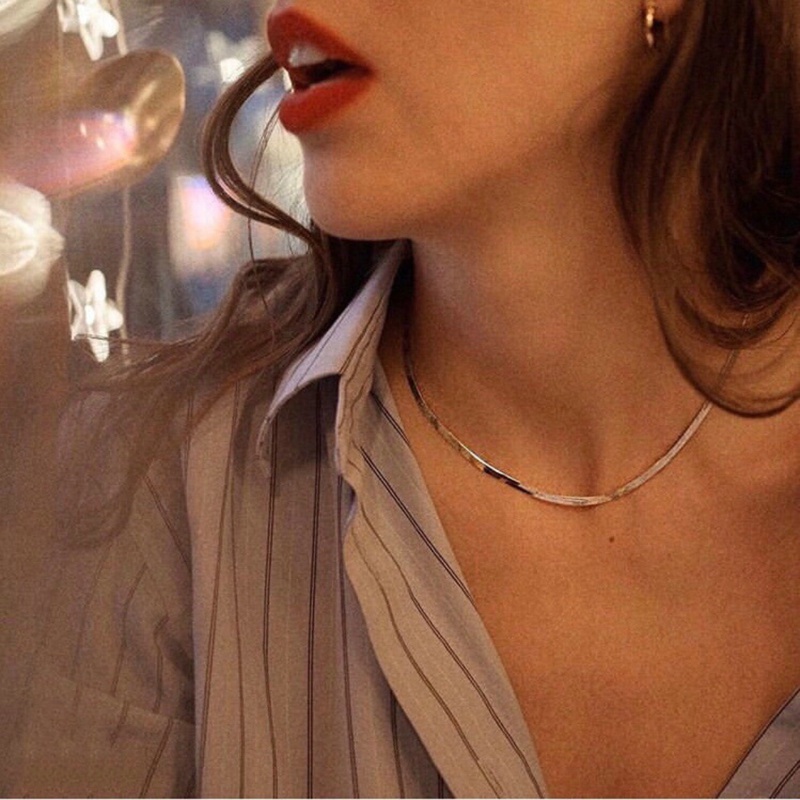 2 Pcs INS Golden Necklace Stainless Steel Rantai Ular Klavikula Rantai Kalung Wanita