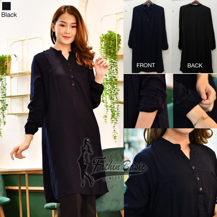 Promo Spesial Terbatas Tunik Polos Hitam Rayon Premium Ukuran M Sampai 6XL - Hitam, M