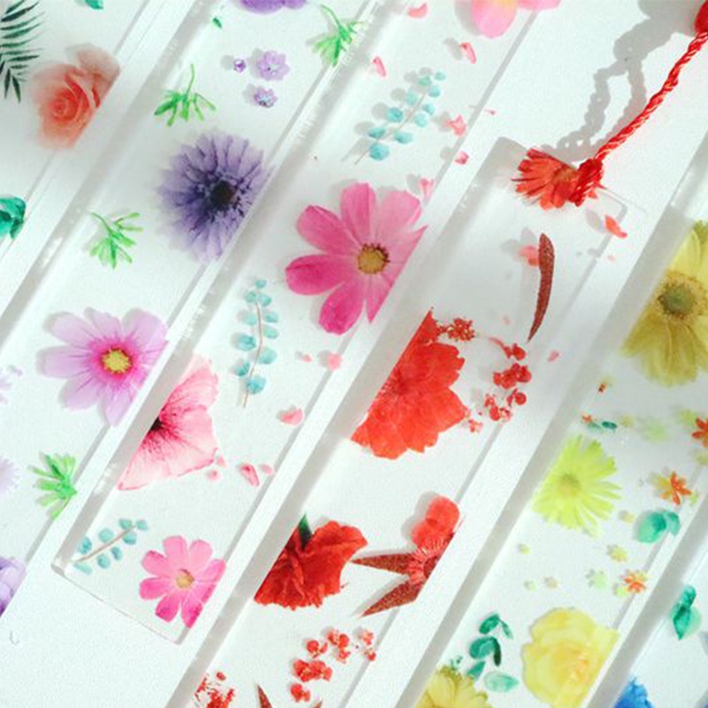 Bookmark Seri Bunga Akrilik Transparan Dengan Jumbai Perpustakaan Bookmark Bunga Portable