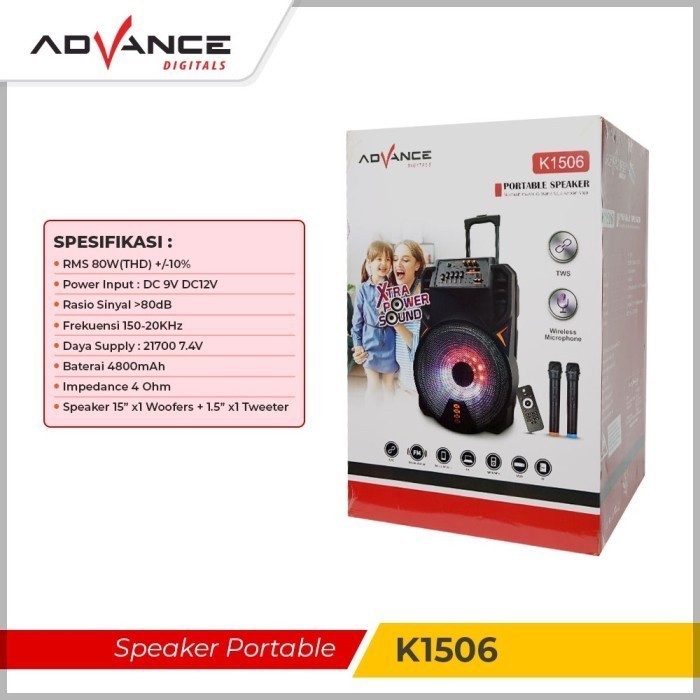 ADVANCE K1506 K-1506 Speaker Portable Bluetooth Speaker Meating 2 Mic / Speaker Meating / Speaker Karoeke / Speaker Bluetooth