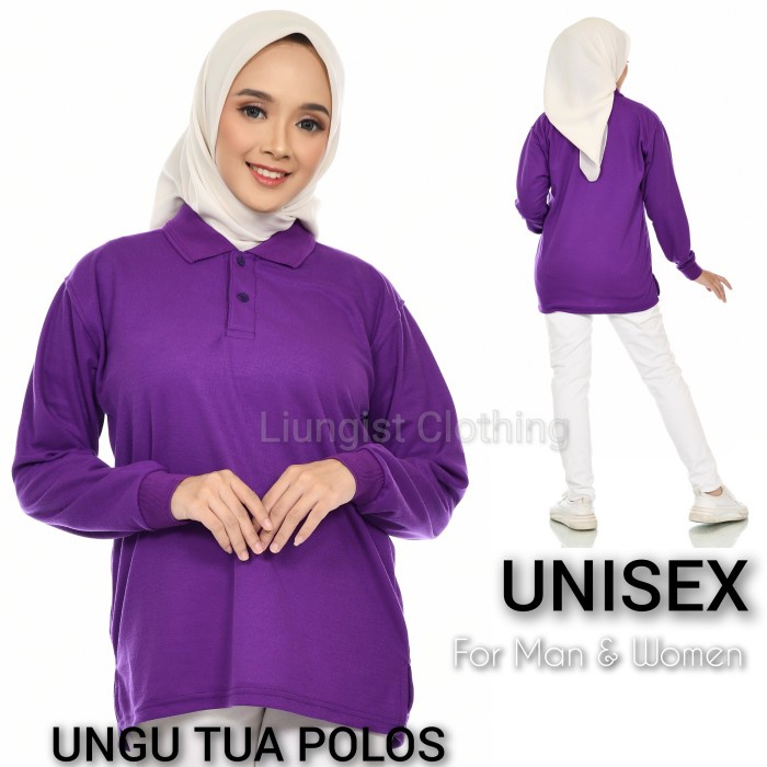 Kaos Polo Panjang Ungu Tua Polos / Kaos Kerah Panjang - Ungu Tua, S Terbaru
