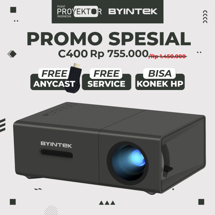 Spesial PROMO Proyektor C400 WiFi Byintek | Proyektor Mini Original