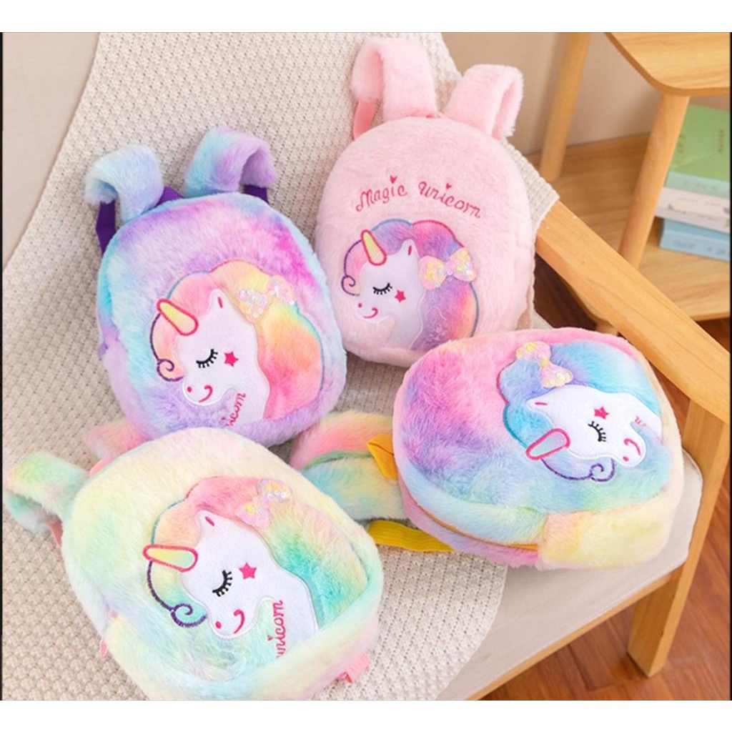 GH 1.051 - Ransel Bulu Unicorn Tas Sekolah Import Mini Kids Backpack Anak Karakter Cartoon Paud TK Lucu Berkualitas