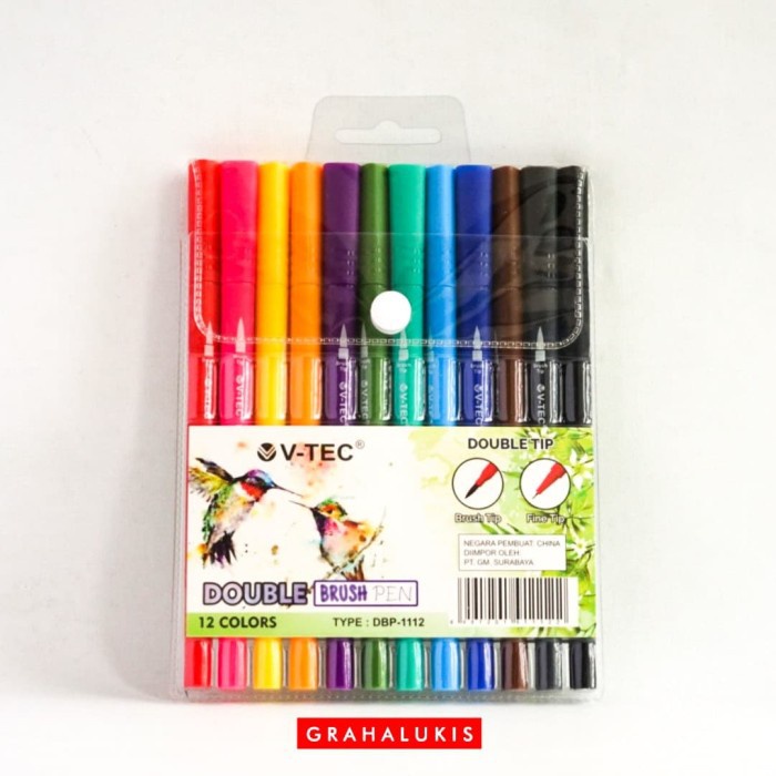 

V-TEC DOUBLE BRUSH PEN 12 WARNA DPB-1112 / SPIDOL BRUSH GAMBAR BOLAK BALIK