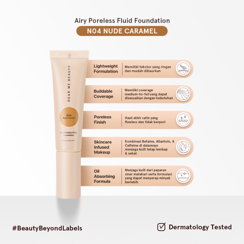 "BELLE" Dear Me Beauty Airy Poreless Fluid Foundation - Nude Caramel (N04)