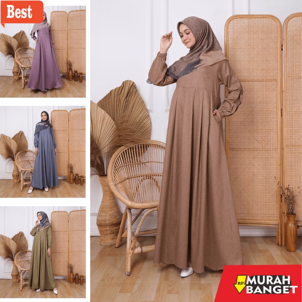 Tren baju lebaran wanita 2023- KUPNAD Gamis Premium Polos Katun Madina adem nyaman - Medina Dress by