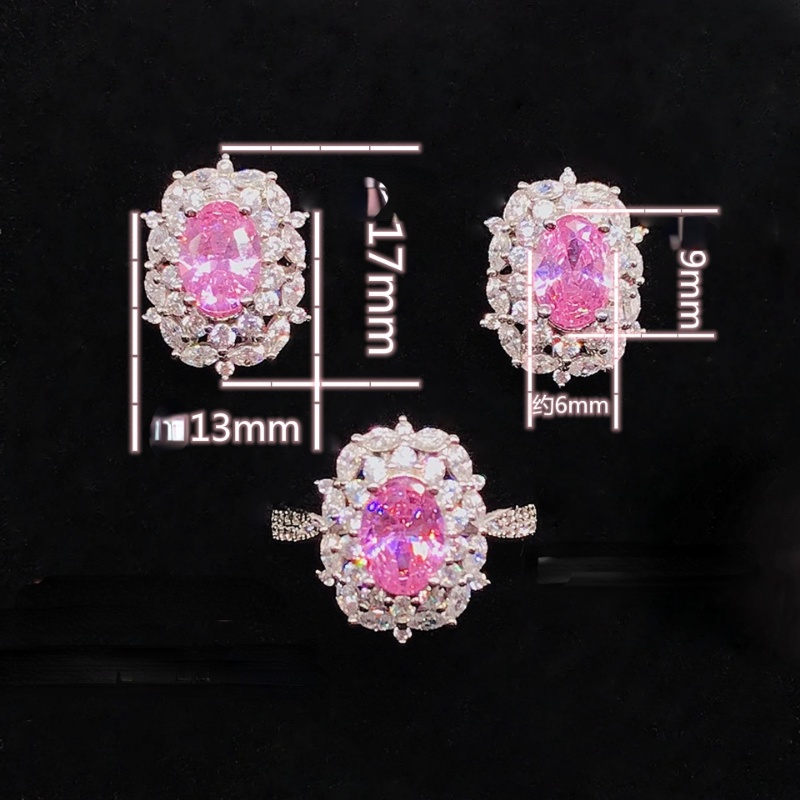 Goldkingdom Aksesoris Perhiasan Fashion Ready Stock Caibao Setelan Aquamarine Topaz Argyle Pink Berlian Cincin Stud Perempuan