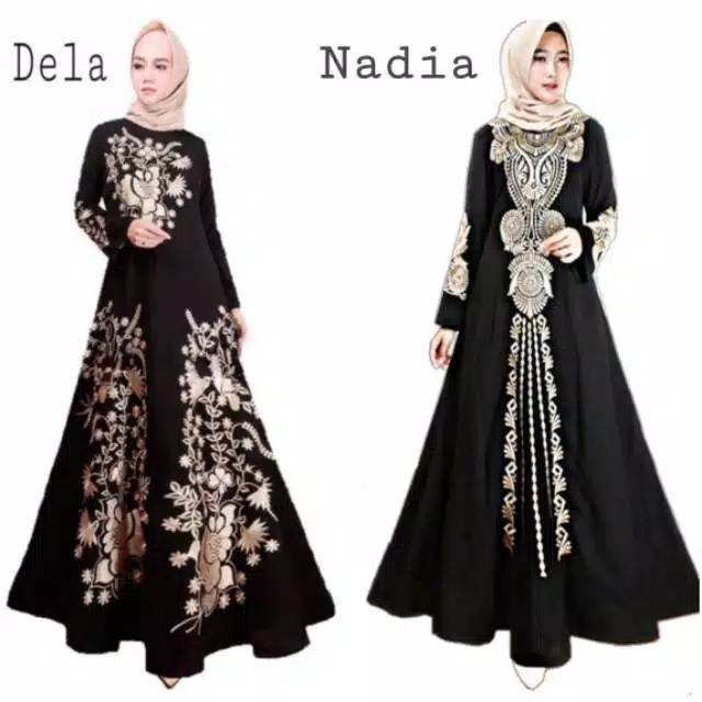 Ready Stock ✅ Dress Muslim Arabiana Gamis Turkey Dela & Nadia Jetblack Gamis Syari Tanpa Pasmina Ter