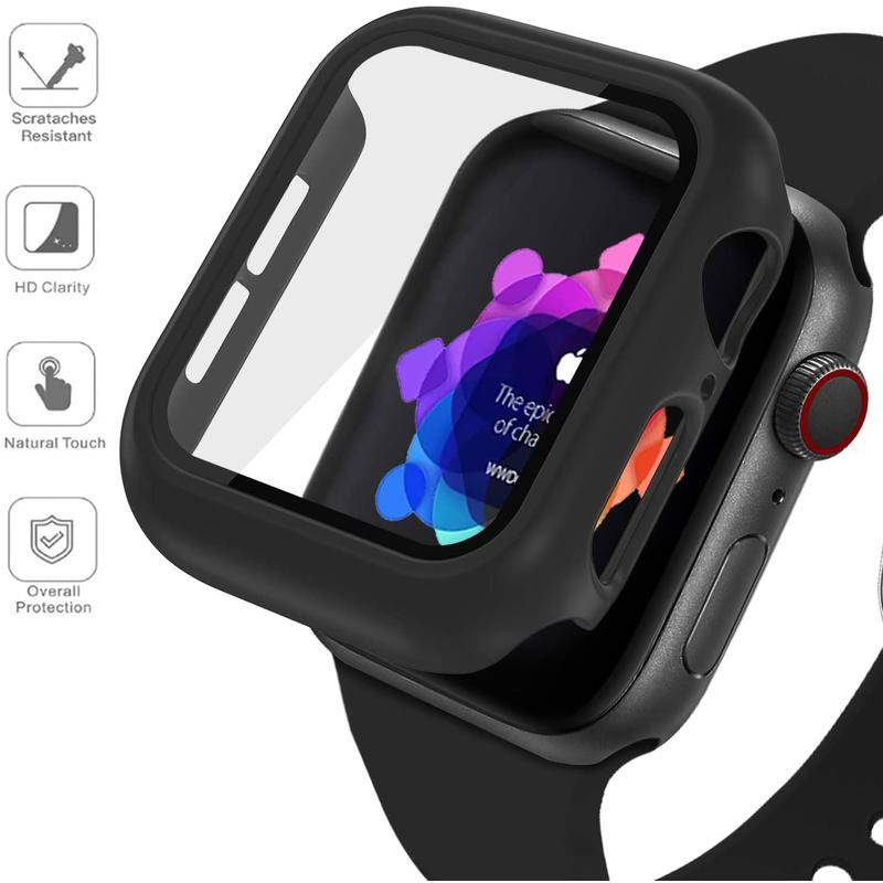 Tempered Film+Case Untuk Apple watch Series8 7 6 5 4 3 2 1 SE SE2 Kaca Perlindungan Anti-Jatuh Untuk iWatch 45mm 41mm 44mm 42mm 40mm 38mm watch cove