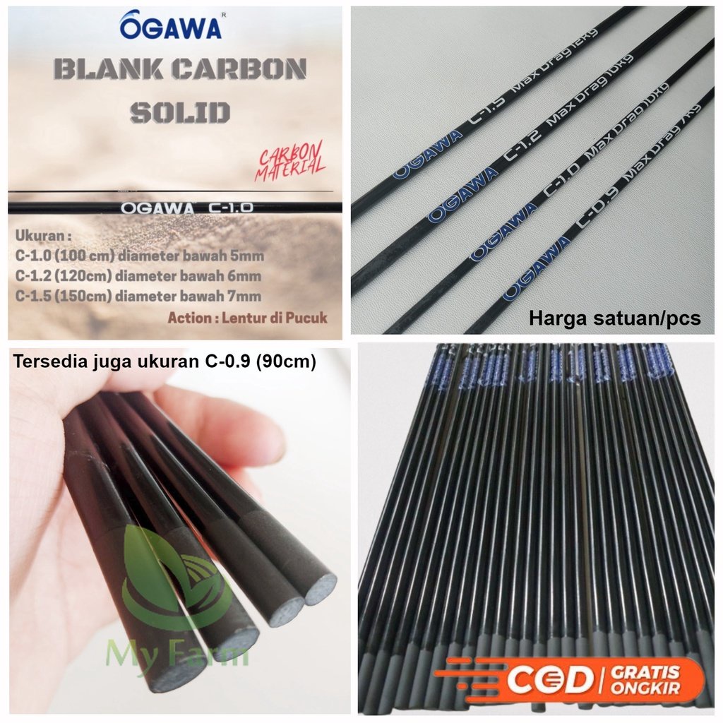Ujung Blank / Blang Bahan Custom Atasan ( Pucukan ) Joran Pancing Ogawa Carbon Solid C90 C10 C12 C15