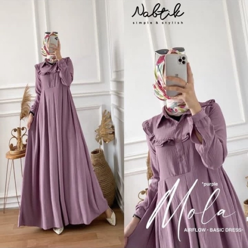 Ready Stock ✅ Maxi Dress Pgmt Termurah Mola Dress Crinkle Airflow Gamis Polos Muslimah Wanita Terkin