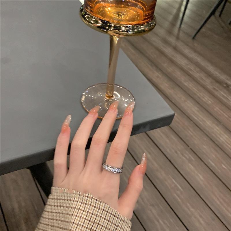 Cincin Berlian Berkilau lady's Korea Sederhana fashion Zirkon Cincin Terbuka